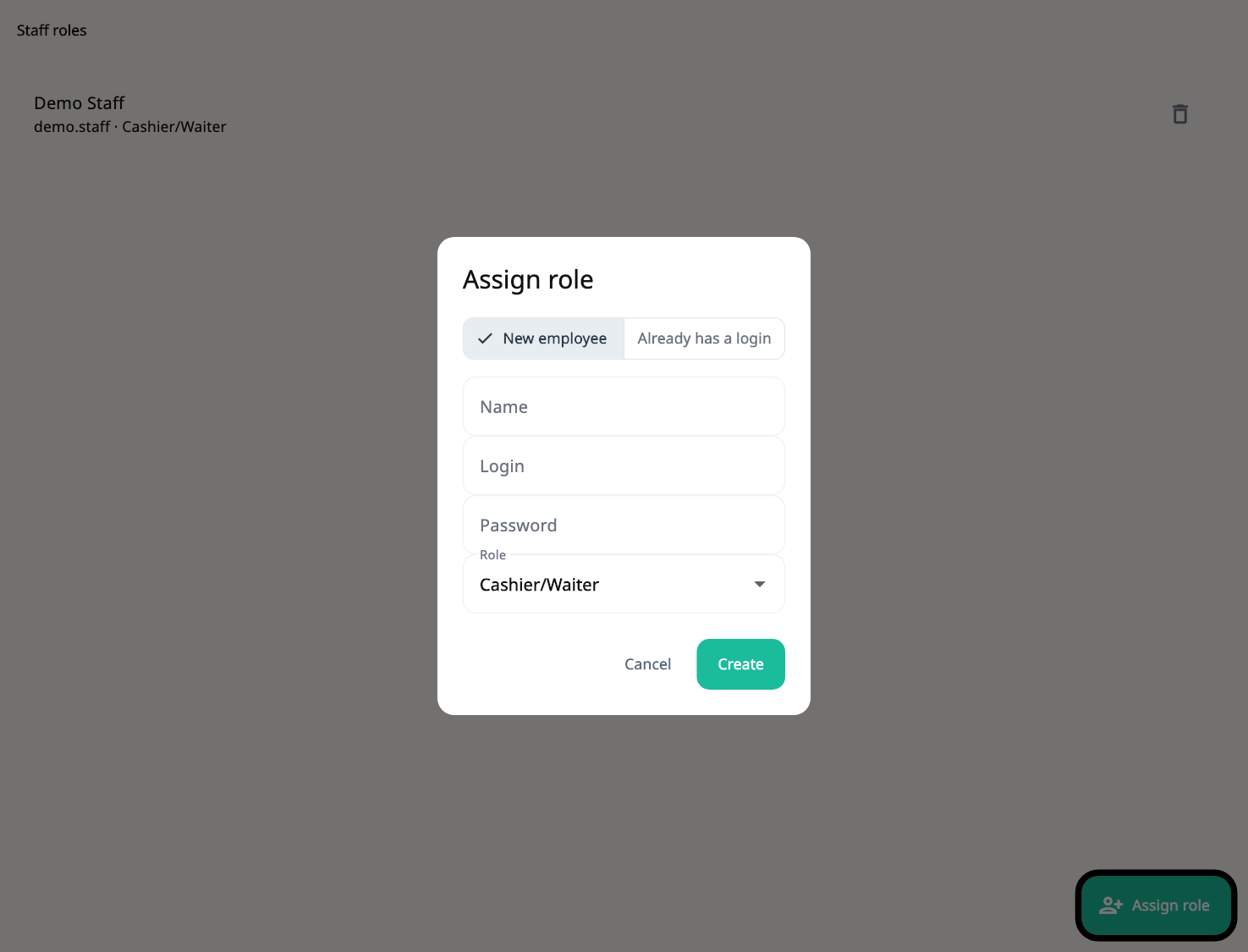 Staff accounts and roles