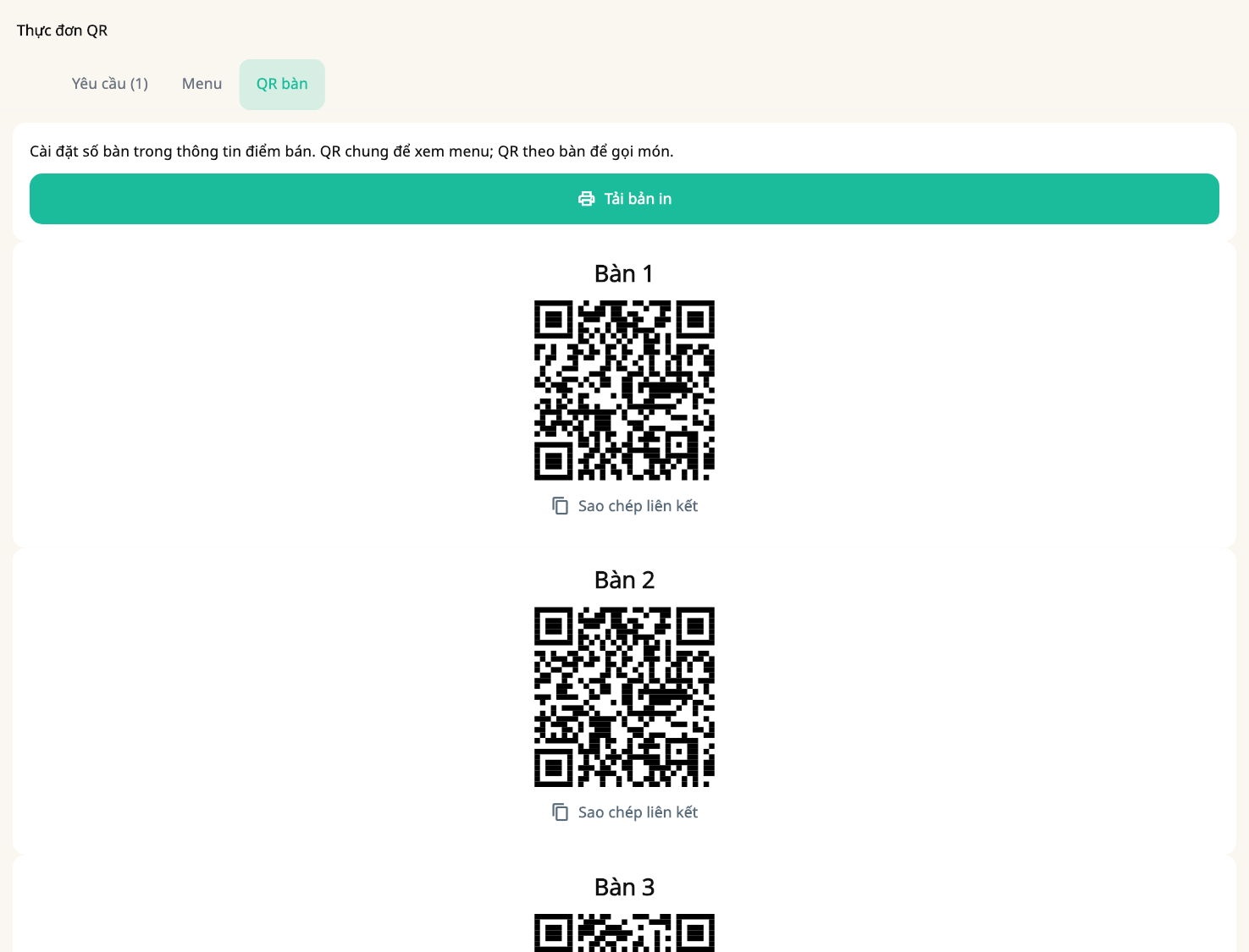 Xuất bản menu QR
