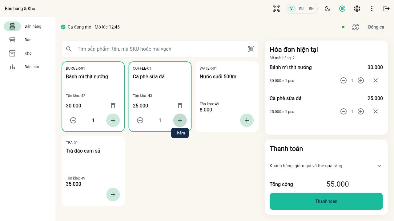 Giao diện bán hàng Efix POS